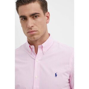 Košile Polo Ralph Lauren pánská, růžová barva, slim, s límečkem button-down, 710929344