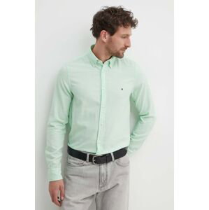 Bavlněná košile Tommy Hilfiger zelená barva, slim, s límečkem button-down, MW0MW33782