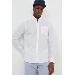 Lněná košile Barbour bílá barva, slim, s límečkem button-down