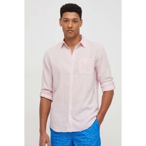 Lněná košile Guess růžová barva, relaxed, s klasickým límcem, F4GH00 WG3L0