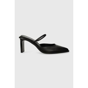 Kožené pantofle Calvin Klein PADDED CURVED STIL MULE PUMP 70 dámské, černá barva, na podpatku, HW0HW01991