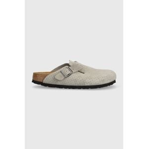 Semišové pantofle Birkenstock Boston dámské, šedá barva, 1027060