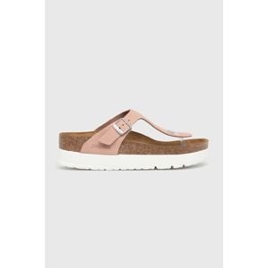 Nubukové žabky Birkenstock X PAPILLIO Gizeh Flex Platform růžová barva, na plochém podpatku, 1026980