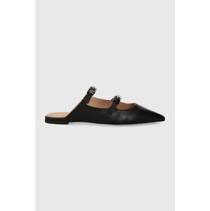 Kožené pantofle Tommy Hilfiger TH POINTY LEATHER MULE dámské, černá barva, FW0FW07722