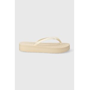 Žabky Tommy Hilfiger MONOGRAM BEACH SANDAL dámské, béžová barva, na plochém podpatku, FW0FW07854