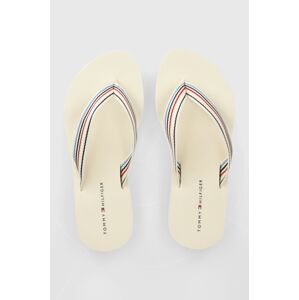 Žabky Tommy Hilfiger WEDGE STRIPES BEACH SANDAL dámské, béžová barva, na klínku, FW0FW07858