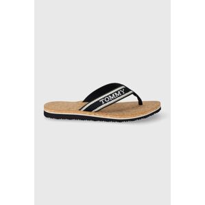 Žabky Tommy Hilfiger HILFIGER CORK BEACH SANDAL dámské, tmavomodrá barva, na plochém podpatku, FW0FW07904