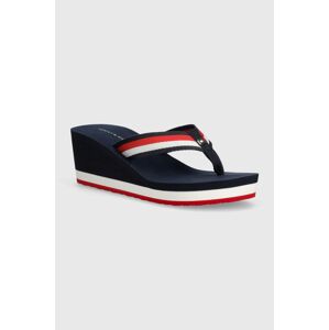 Žabky Tommy Hilfiger CORPORATE WEDGE BEACH SANDAL dámské, tmavomodrá barva, na klínku, FW0FW07987