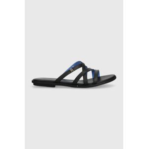 Kožené pantofle Tommy Hilfiger TH STRAP FLAT SANDAL dámské, černá barva, FW0FW08067