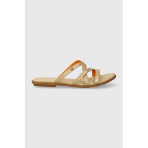 Kožené pantofle Tommy Hilfiger TH STRAP FLAT SANDAL GOLD dámské, zlatá barva, FW0FW08068