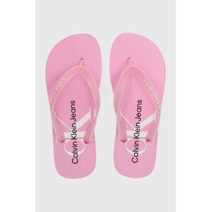 Žabky Calvin Klein Jeans BEACH SANDAL MONOLOGO TPU dámské, růžová barva, na plochém podpatku, YW0YW01246