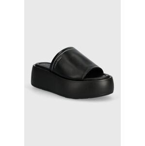 Kožené pantofle Calvin Klein FLATFORM SLIDE LTH dámské, černá barva, na platformě, HW0HW01943