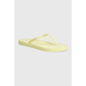 Žabky Calvin Klein FLIP FLOP DEBOSS LOGO MET dámské, žlutá barva, na plochém podpatku, HW0HW02043