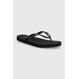 Žabky Calvin Klein FLIP FLOP DEBOSS LOGO MET dámské, černá barva, na plochém podpatku, HW0HW02043