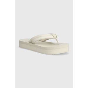 Žabky Calvin Klein FLATFORM FLIP FLOP RELOCK dámské, béžová barva, na platformě, HW0HW02063