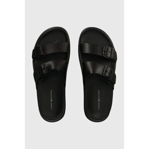 Kožené pantofle Tommy Hilfiger D DENSITY BUCKLE SANDAL pánské, černá barva, FM0FM05005