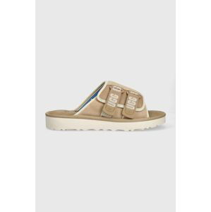 Semišové pantofle UGG Goldencoast Strap Slide pánské, béžová barva, 1142730