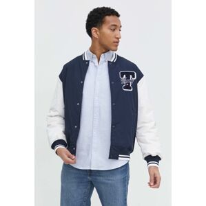 Bomber bunda Tommy Jeans tmavomodrá barva, zimní, oversize, DM0DM18702