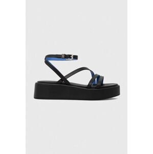 Kožené sandály Tommy Hilfiger TH STRAP PLATFORM dámské, černá barva, na platformě, FW0FW07728