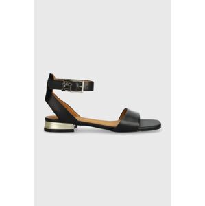 Kožené sandály Tommy Hilfiger TH HARDWARE FLAT SANDAL dámské, černá barva, FW0FW07733