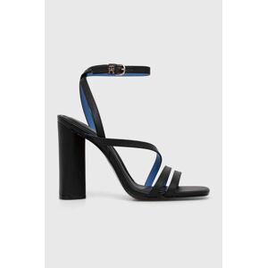 Kožené sandály Tommy Hilfiger TH LEATHER BLOCK HIGH HEEL černá barva, FW0FW07752