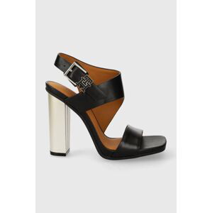 Kožené sandály Tommy Hilfiger TH HARDWARE BLOCK HIGH HEEL černá barva, FW0FW07886