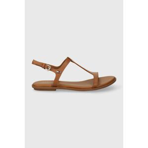 Kožené sandály Tommy Hilfiger TH FLAT SANDAL dámské, hnědá barva, FW0FW07930