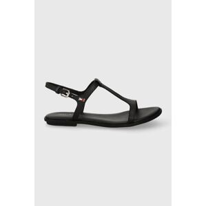 Kožené sandály Tommy Hilfiger TH FLAT SANDAL dámské, černá barva, FW0FW07930