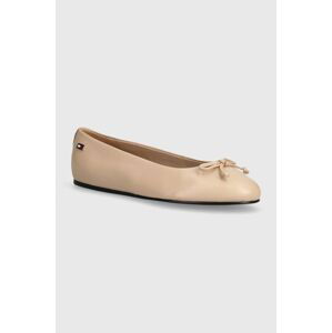 Kožené baleríny Tommy Hilfiger ESSENTIAL CHIC BALLERINA béžová barva, FW0FW08059