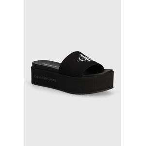 Pantofle Calvin Klein Jeans FLATFORM SANDAL MET dámské, černá barva, na platformě, YW0YW01036