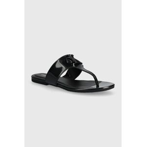 Žabky Calvin Klein Jeans FLAT SANDAL SLIDE TOEPOST MG MET dámské, černá barva, na plochém podpatku, YW0YW01342