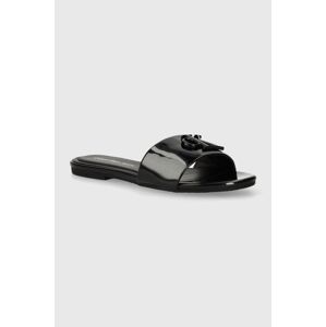 Pantofle Calvin Klein Jeans FLAT SANDAL SLIDE MG MET dámské, černá barva, YW0YW01348