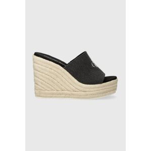 Pantofle Calvin Klein Jeans SLIDE WEDGE ROPE SANDAL ML BTW dámské, černá barva, na klínku, YW0YW01356