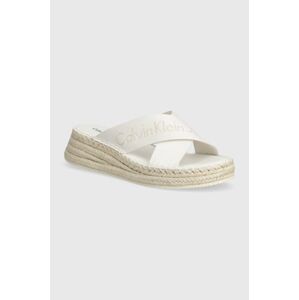 Pantofle Calvin Klein Jeans SPORTY WEDGE ROPE SANDAL MR dámské, bílá barva, na klínku, YW0YW01364