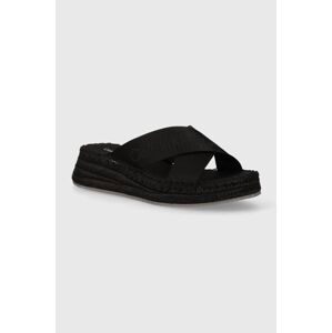 Pantofle Calvin Klein Jeans SPORTY WEDGE ROPE SANDAL MR dámské, černá barva, na klínku, YW0YW01364