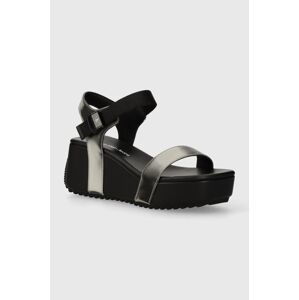 Sandály Calvin Klein Jeans WEDGE BLOCK SANDAL METALLIC DC černá barva, YW0YW01366