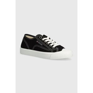 Tenisky Tommy Jeans TJW FOXING SNEAKER CANVAS dámské, černá barva, EN0EN02588