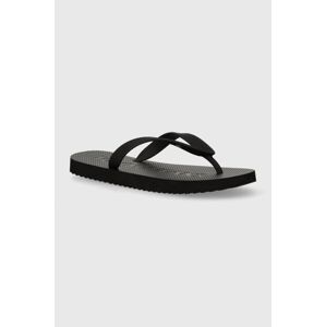 Žabky Tommy Jeans TJW LOGO FLIP FLOP dámské, černá barva, na plochém podpatku, EN0EN02447