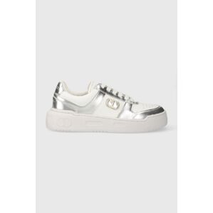 Kožené sneakers boty Twinset stříbrná barva, 241TCP030