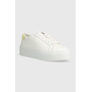 Sneakers boty Calvin Klein FLATFORM CUP LACE UP EPI MONO bílá barva, HW0HW01911