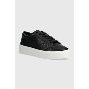 Sneakers boty Calvin Klein FLATFORM CUP LACE UP EPI MONO černá barva, HW0HW01911