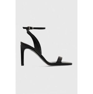 Kožené sandály Calvin Klein HEEL SANDAL 90 LTH černá barva, HW0HW01945