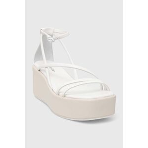 Kožené sandály Calvin Klein WEDGE SANDAL 30 LTH dámské, bílá barva, na platformě, HW0HW01949