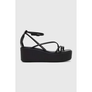 Kožené sandály Calvin Klein WEDGE SANDAL 30 LTH dámské, černá barva, na platformě, HW0HW01949