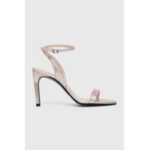 Kožené sandály Calvin Klein HEEL SANDAL 90 PEARL zlatá barva, HW0HW02026