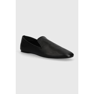 Kožené mokasíny Calvin Klein LOAFER LEATHER dámské, černá barva, na plochém podpatku, HW0HW02129