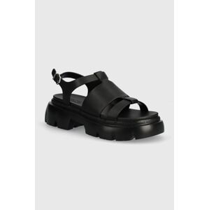 Kožené sandály Karl Lagerfeld SUN TREKKA dámské, černá barva, na platformě, KL83524