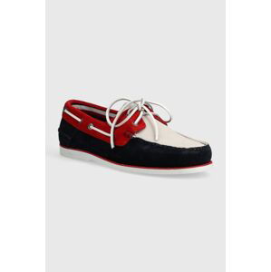 Semišové mokasíny Tommy Hilfiger TH BOAT SHOE CORE C BLOCK SUEDE pánské, tmavomodrá barva, FM0FM04630