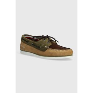 Semišové mokasíny Tommy Hilfiger TH BOAT SHOE CORE C BLOCK SUEDE pánské, zelená barva, FM0FM04630