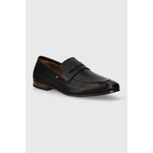 Kožené mokasíny Tommy Hilfiger CASUAL LIGHT FLEXIBLE LTH LOAFER pánské, černá barva, FM0FM04989